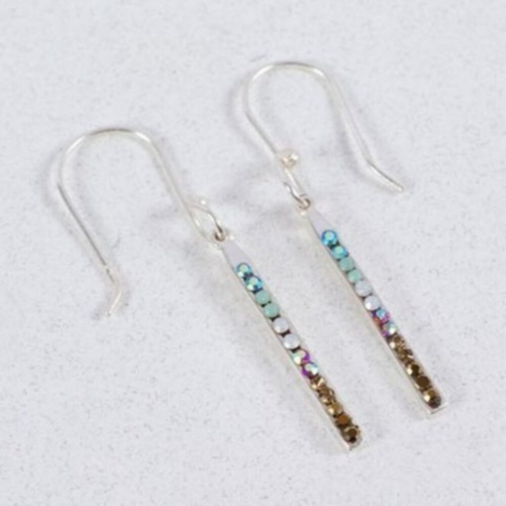 Mosaico Sterling Silver Dangle Earrings Multicolor Austrian Crystals Ombre